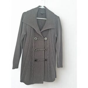 Style & Co Womens Sweater Size Med Cable Knit Long Cardigan Chunky Gray Button